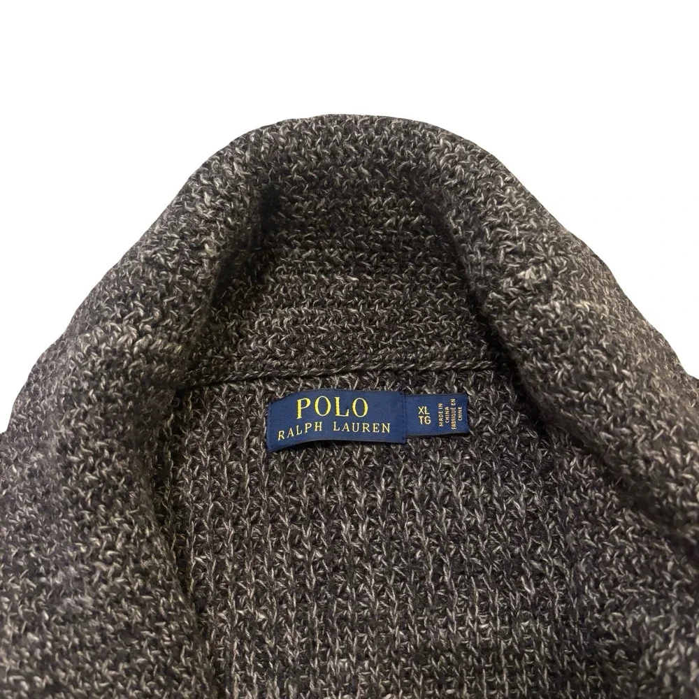 Polo Ralph Lauren Mens XL Charcoal Gray Marled Cotton Shawl Collar Cardigan